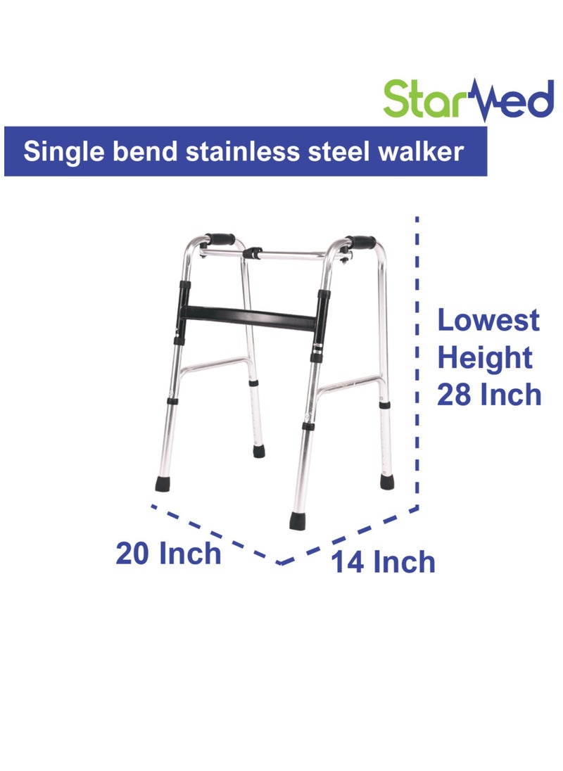 STARMED - StarMed Stainless steel Single Bend Walker, Adjustable Height, Lightweight Walking Support, button bend… - Image 1