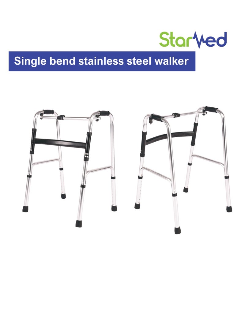 STARMED - StarMed Stainless steel Single Bend Walker, Adjustable Height, Lightweight Walking Support, button bend… - Image 1