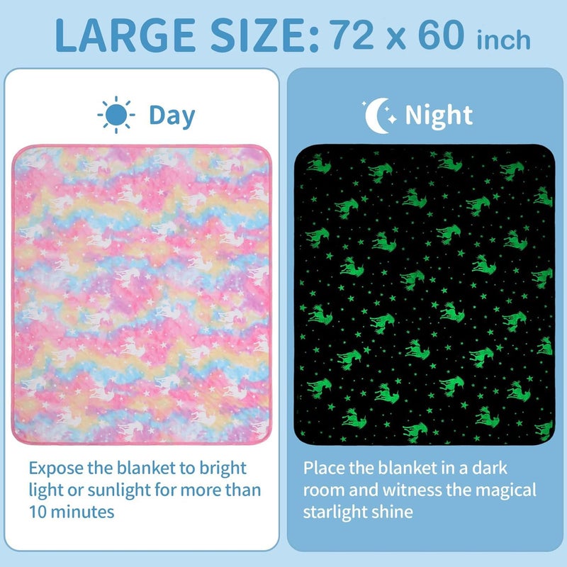EXILOM Glow in The Dark Blanket for Kids, 200x152 Cm, Unicorns Gifts for Girls, Soft Kids Blankets for Christmas Birthday, Cozy & Warm All-Season Glow Blanket Ideal Gift for Boys & Girls (Pink) - Image 4