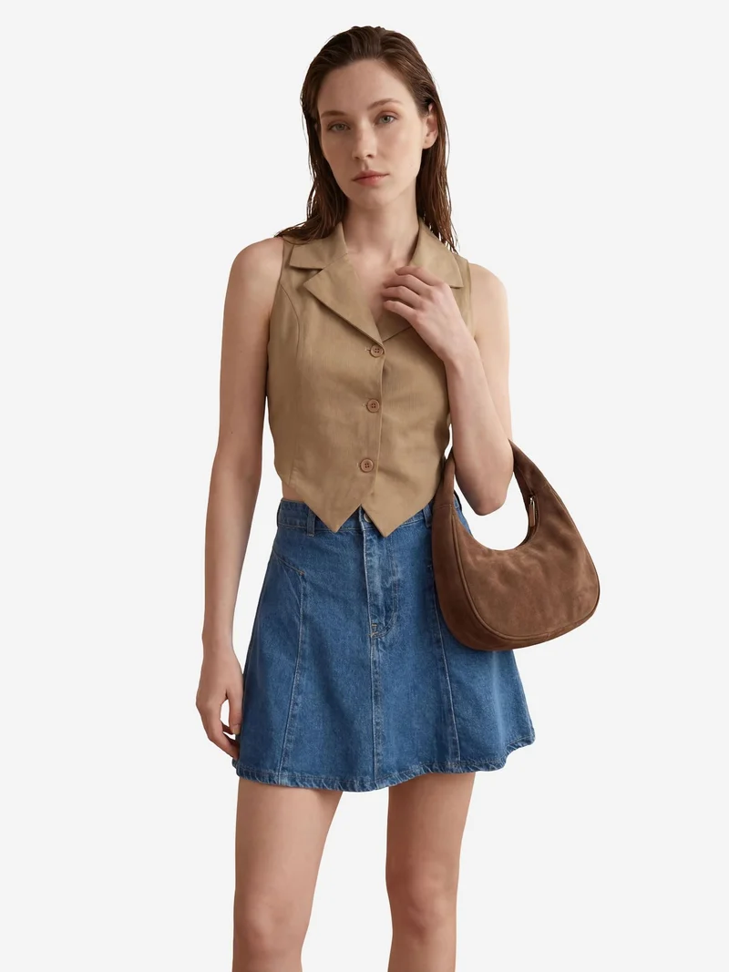 My Fashion Mocha Brown MY FASHION Sleeveless Buttoned Waistcoat with Back Detail for Women | Best Price UAE
