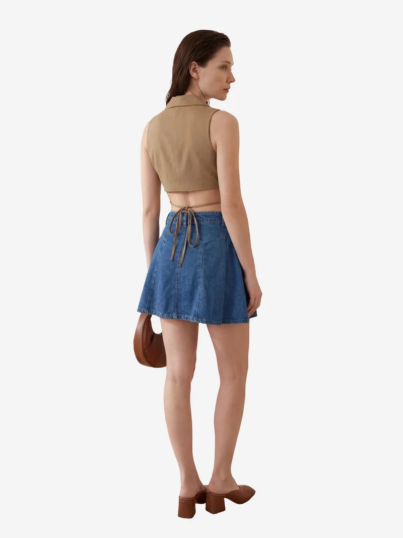 My Fashion Mocha Brown MY FASHION Sleeveless Buttoned Waistcoat with Back Detail for Women | Best Price UAE