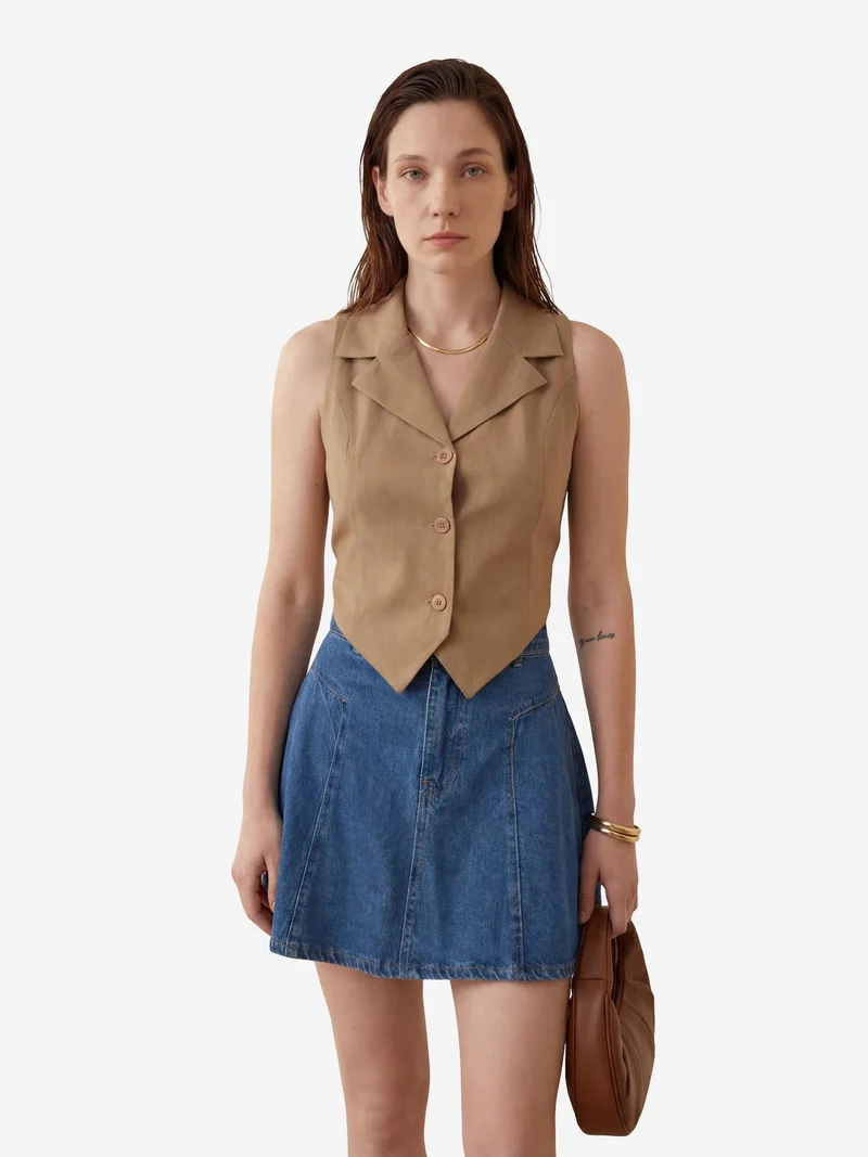 ماي فاشن MY FASHION Sleeveless Buttoned Waistcoat with Back Detail
