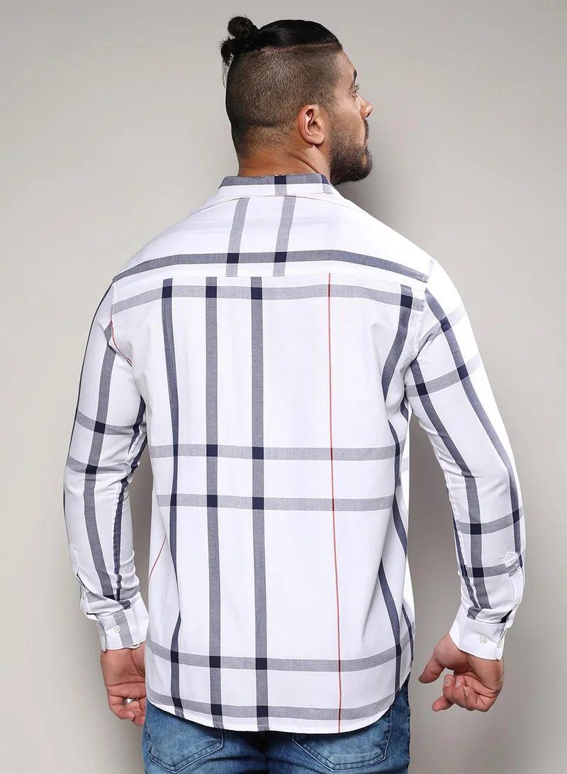 Instafab Plus Instafab Plus Men's White Tartan Plaid Shirt For Casual Wear | Spread Collar | Long Sleeve | Button Closure | Cotton Shirts Crafted With Comfort Fit For Everyday Wear