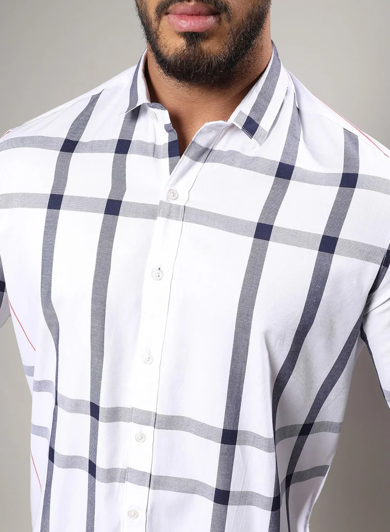 Instafab Plus Instafab Plus Men's White Tartan Plaid Shirt For Casual Wear | Spread Collar | Long Sleeve | Button Closure | Cotton Shirts Crafted With Comfort Fit For Everyday Wear