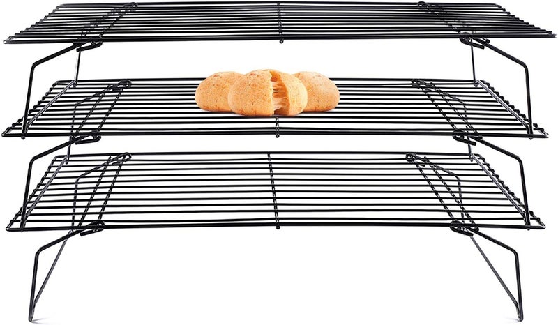 Lainrrew Cooling Rack, 3 Tier Stackable Stainless Steel Wire Baking Rack for Cooking Roasting Cooling, Collapsible & Foldable, Dishwasher & Oven Safe - Image 1