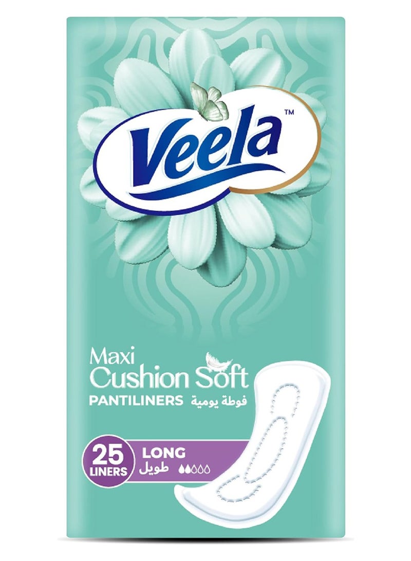 Veela Cushion Soft Pantiliners - Ultra-Soft, Breathable, Leak-Proof Daily Feminine Hygiene Protection and Everyday Freshness (Long, 25, count) - Image 1