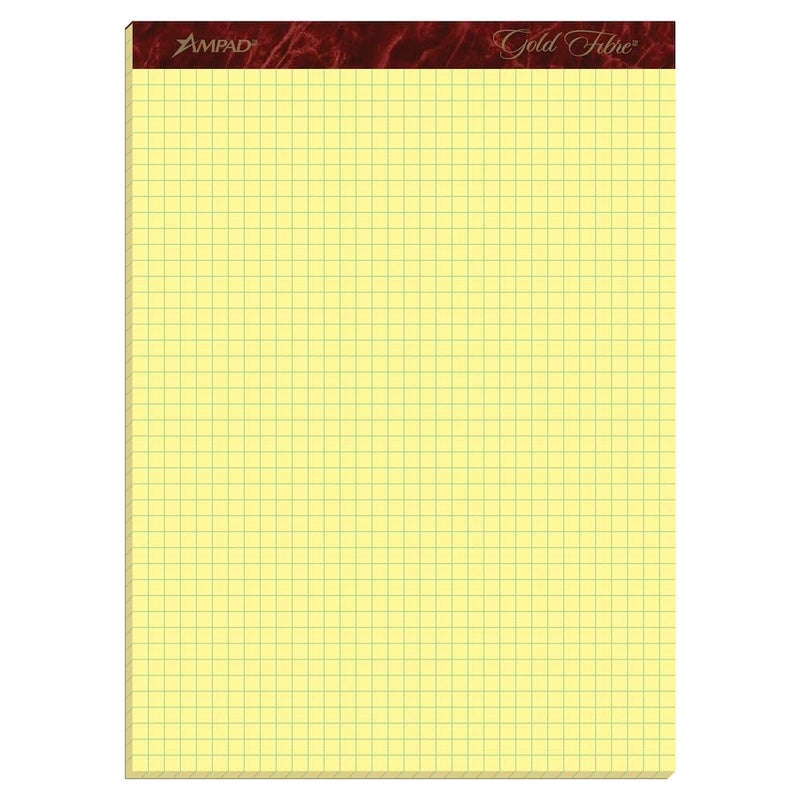 Ampad Gold Fibre Premium-Weight Graph Pad, 8-1/2" x 11-3/4", Graph Rule (4 x 4 Quad Grid), Canary, 50 Sheets Per Pad (22-143) - Image 1