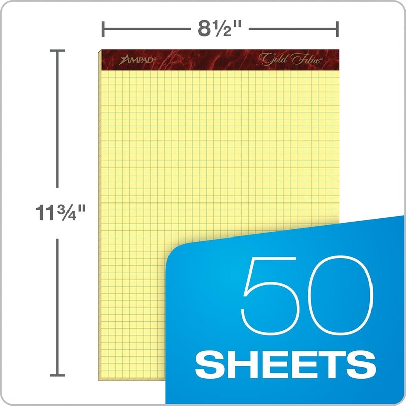 Ampad Gold Fibre Premium-Weight Graph Pad, 8-1/2" x 11-3/4", Graph Rule (4 x 4 Quad Grid), Canary, 50 Sheets Per Pad (22-143) - Image 3