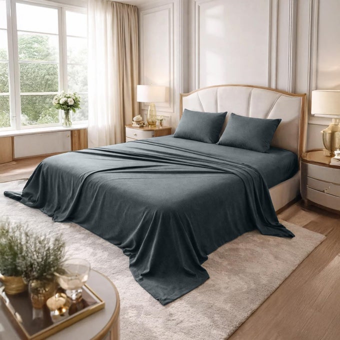 KING JERSEY SHEET SET LUXURY 100 COTTON BED SHEETS TSHIRT SHEETS ALL SEASON BEDDING SOFT COMFORTABLE DEEP POCKET JERSEY COTTON BED SHEETS 4PC KING DARK GREY