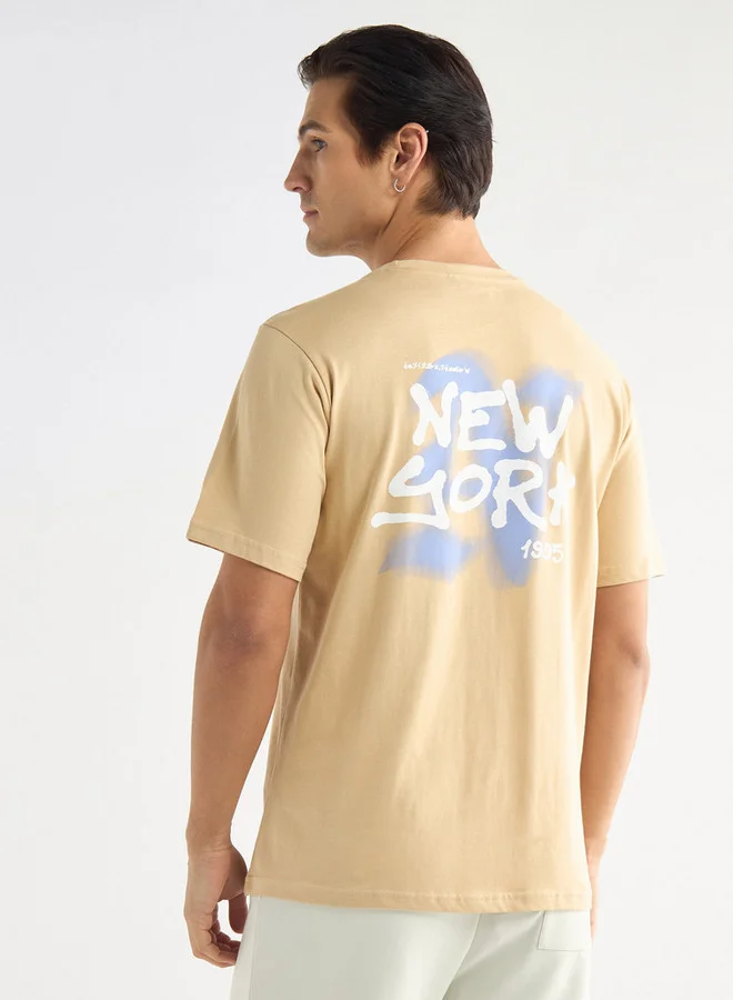 Splash FAV Typographic Print T-shirt with Crew Neck and Short Sleeves