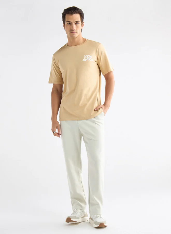 Splash FAV Typographic Print T-shirt with Crew Neck and Short Sleeves