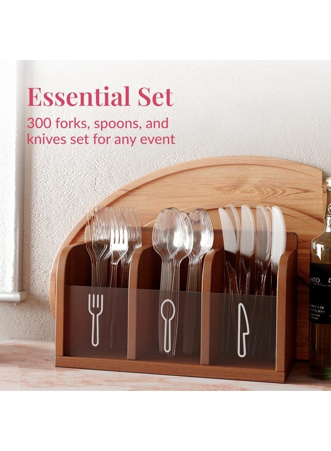 Prestee 300-Piece Plastic Cutlery Set - 100 Each of Clear Plastic Forks, Knives, Spoons - Heavy Duty Silverware for Parties - Disposable Utensils for Weddings and Buffets - Image 4