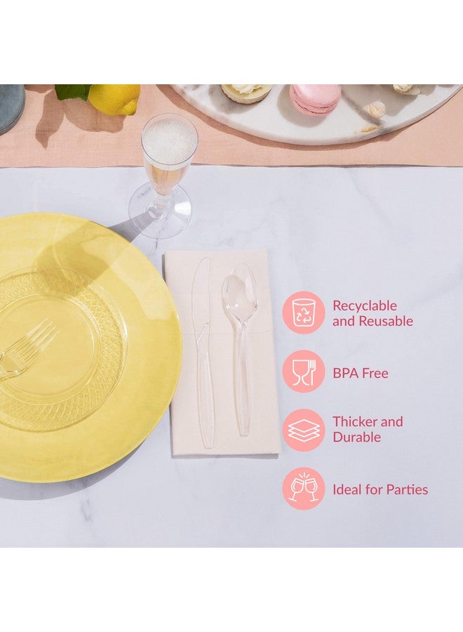 Prestee 300-Piece Plastic Cutlery Set - 100 Each of Clear Plastic Forks, Knives, Spoons - Heavy Duty Silverware for Parties - Disposable Utensils for Weddings and Buffets - Image 5
