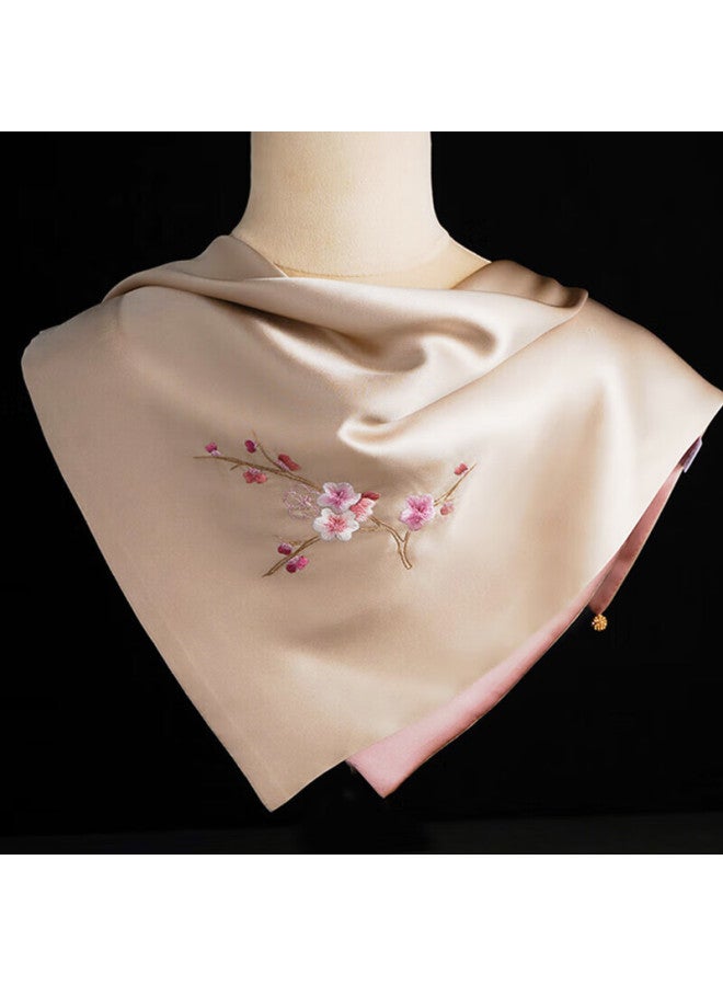 Hang Silk House Hangsi Mansion Suzhou Embroidery Silk Scarf Women Mulberry Silk Shawl Scarf For Wife Mother's Birthday Mother's Day Gift Champagne - Image 1