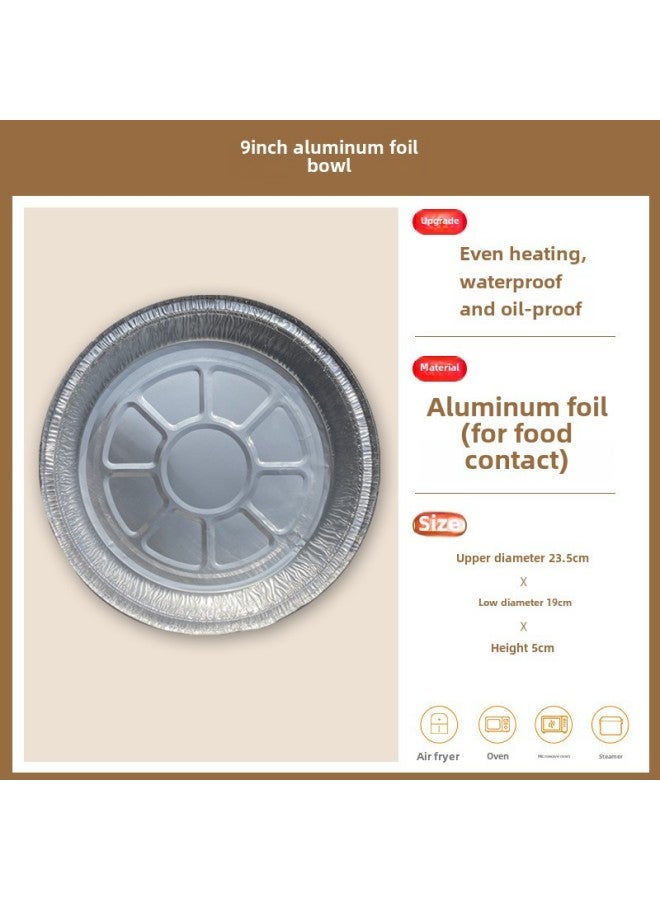 Tin Paper Box Barbecue Special Household Air Fryer Tin Paper Plate Bowl Commercial Takeaway Disposable Packaging Aluminum Foil Lunch Box-Specifications:Round 9-inch-Color:20 PE Bags - Image 1