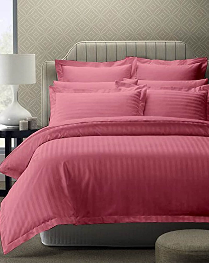 Blizz Mont Glace Microfiber 300 TC Satin Stripes Double King Size White Stripes Bedsheet with Two Pillow Covers for Home-Hotels-Guest House-Light- 90 * 108 INCH-Shade Pink - Image 4
