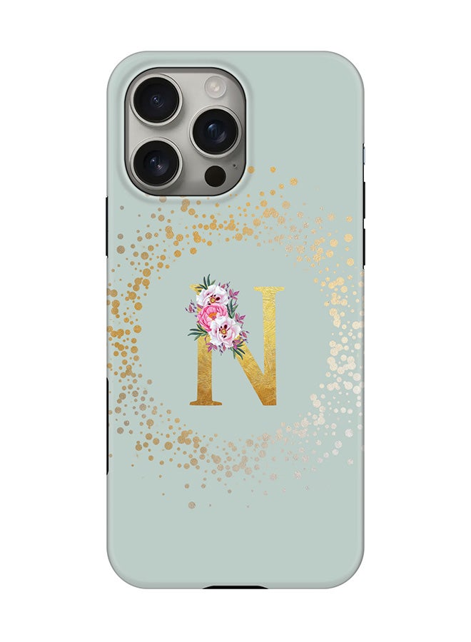 Stylizedd Tough Pro Magnetic Case for iPhone 16 Pro Max, Dual Layer hybrid PC + TPU Mobile Cover Matte - Custom Monogram Floral - N  (Light Grey ) - Image 1