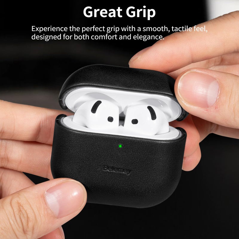 Belemay for AirPods 4 Case, Compatible with MagSafe, Luxury Full-Grain Vegetable-Tanned Smooth Leather, Unique Patina, Comfort Grip, Compatible with AirPods 4th Generation Case (2024) (USB-C), Black - Image 3