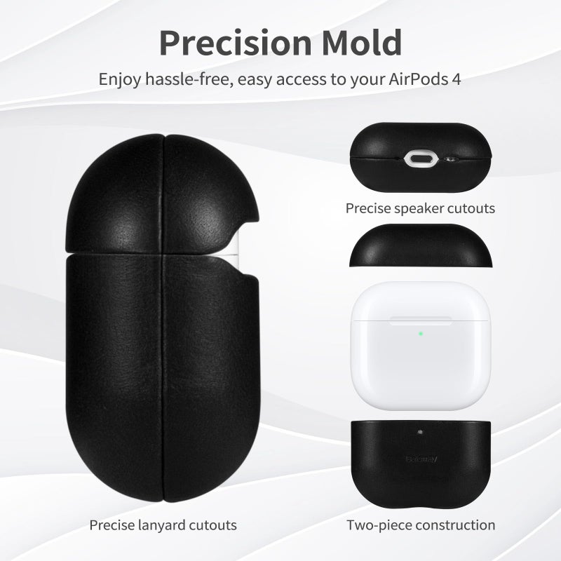 Belemay for AirPods 4 Case, Compatible with MagSafe, Luxury Full-Grain Vegetable-Tanned Smooth Leather, Unique Patina, Comfort Grip, Compatible with AirPods 4th Generation Case (2024) (USB-C), Black - Image 5