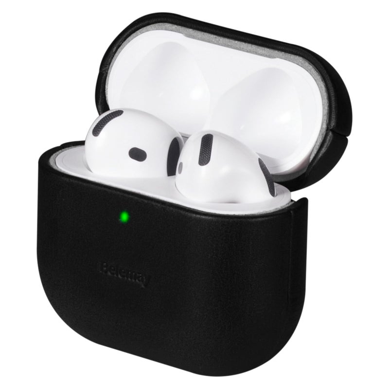 Belemay for AirPods 4 Case, Compatible with MagSafe, Luxury Full-Grain Vegetable-Tanned Smooth Leather, Unique Patina, Comfort Grip, Compatible with AirPods 4th Generation Case (2024) (USB-C), Black - Image 1