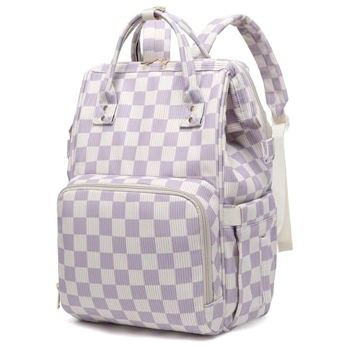Dezcrab Baby Diaper Bag Backpack for Mom Large Capacity Travel Nappy Bag for Boys Girls with Stroller Straps Corduroy Checkered Purple - Image 1
