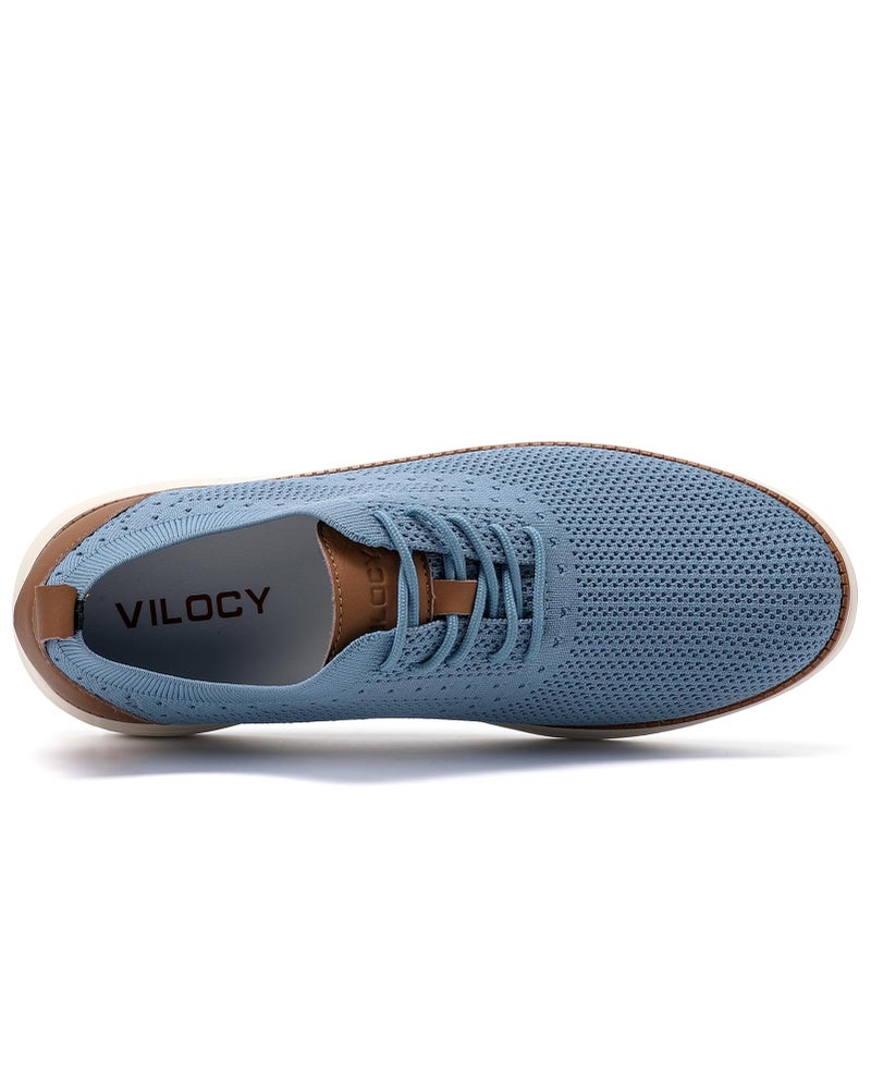 VILOCY Men's Casual Dress Sneakers Oxfords Business Shoes Lace Up Lightweight Comfortable Breathable Walking Knit Mesh Fashion Sneakers Tennis Light Blue,EU42 - Image 2