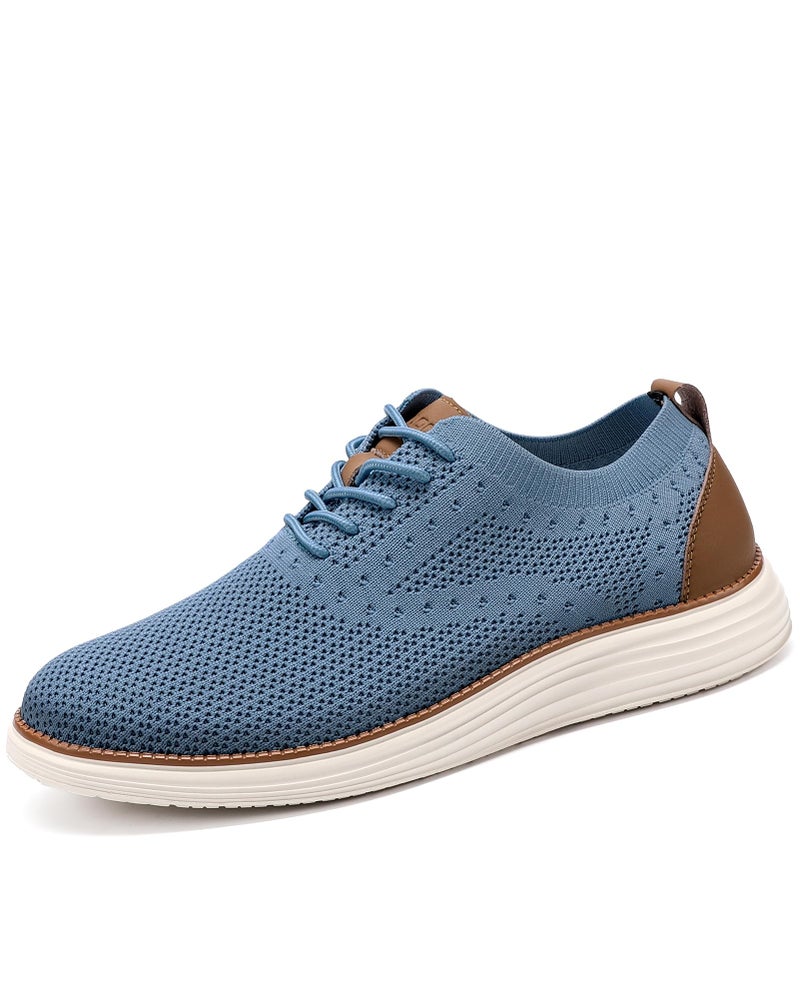 VILOCY Men's Casual Dress Sneakers Oxfords Business Shoes Lace Up Lightweight Comfortable Breathable Walking Knit Mesh Fashion Sneakers Tennis Light Blue,EU42 - Image 3