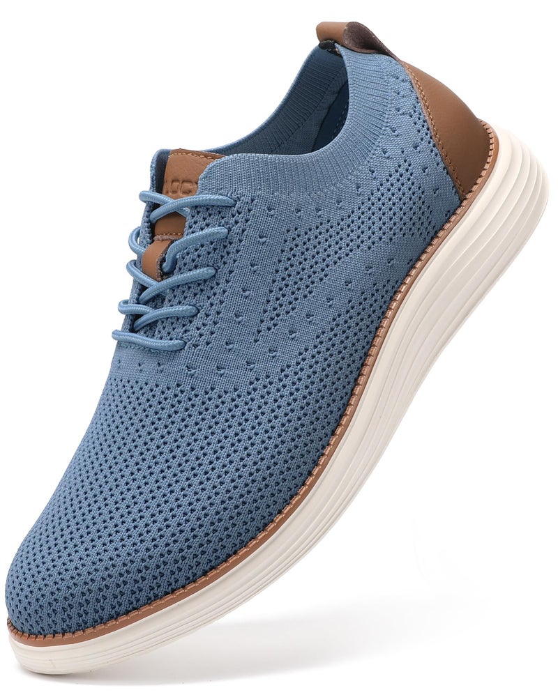 VILOCY Men's Casual Dress Sneakers Oxfords Business Shoes Lace Up Lightweight Comfortable Breathable Walking Knit Mesh Fashion Sneakers Tennis Light Blue,EU42 - Image 1