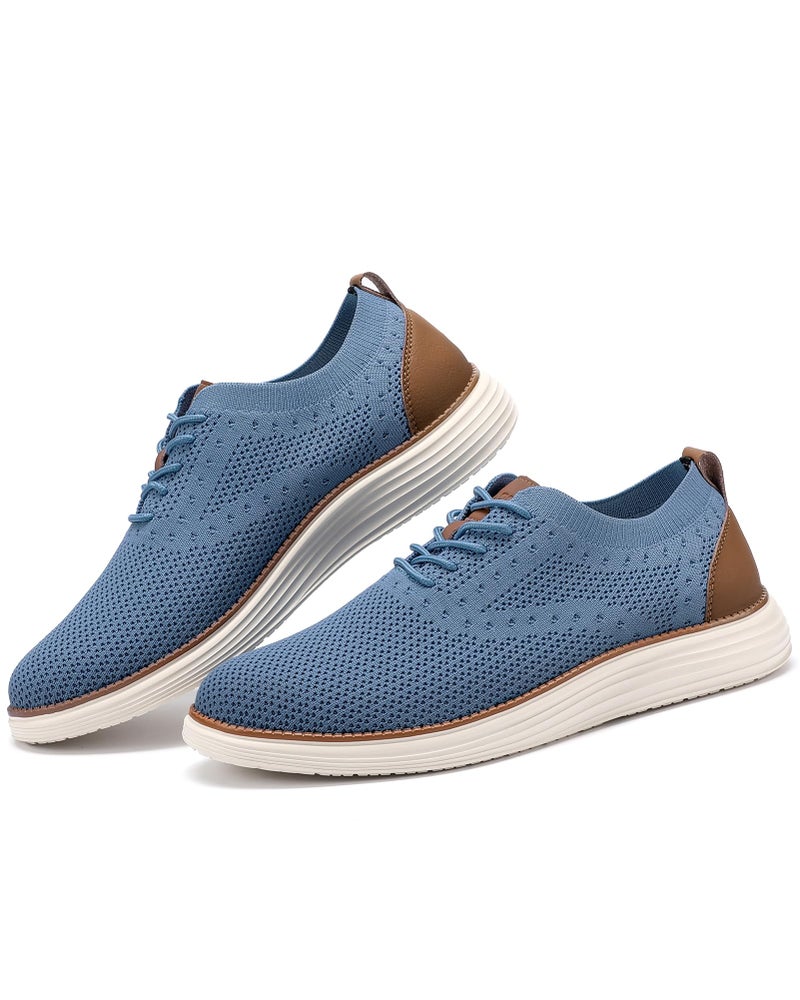 VILOCY Men's Casual Dress Sneakers Oxfords Business Shoes Lace Up Lightweight Comfortable Breathable Walking Knit Mesh Fashion Sneakers Tennis Light Blue,EU42 - Image 5