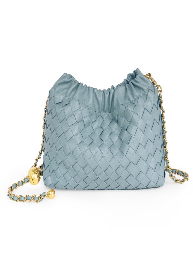 Joryin Trendy Dumpling Women's Crossbody Bag - Evening Clutch Hobo Cloud Purse, Woven Leather-pastel Blue - Image 1