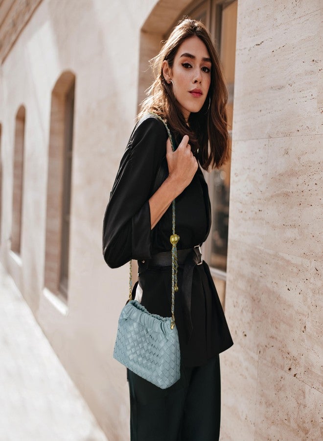 Joryin Trendy Dumpling Women's Crossbody Bag - Evening Clutch Hobo Cloud Purse, Woven Leather-pastel Blue - Image 2
