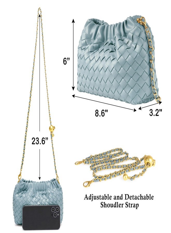 Joryin Trendy Dumpling Women's Crossbody Bag - Evening Clutch Hobo Cloud Purse, Woven Leather-pastel Blue - Image 5