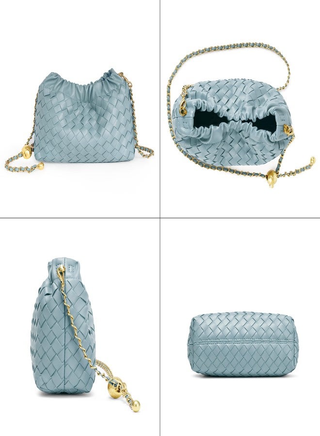 Joryin Trendy Dumpling Women's Crossbody Bag - Evening Clutch Hobo Cloud Purse, Woven Leather-pastel Blue - Image 4