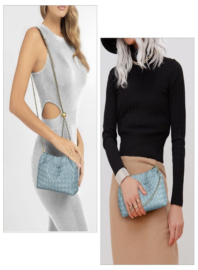 Joryin Trendy Dumpling Women's Crossbody Bag - Evening Clutch Hobo Cloud Purse, Woven Leather-pastel Blue - Image 3