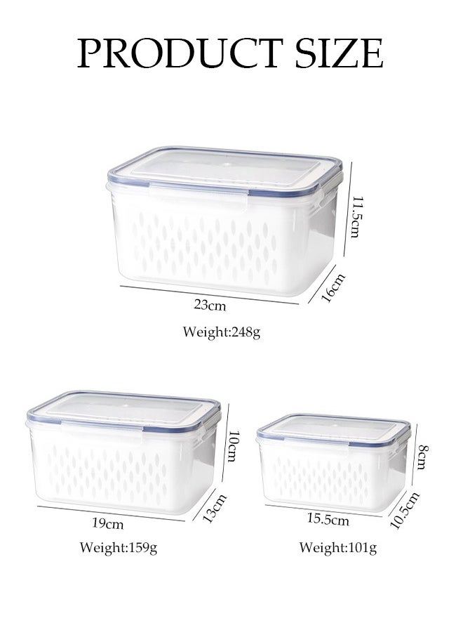 DUNISO 3-Pack Fruit Storage Containers For Fridge， Draining Storage Boxes With Removable Colander, Refrigerator Airtight Vegetables Berries Fresh Salad Containers, Leakproof Durable Airtight Storage Boxes, All-In-One Food Storage Containers For Washing, Draining And Preserving  - Image 2