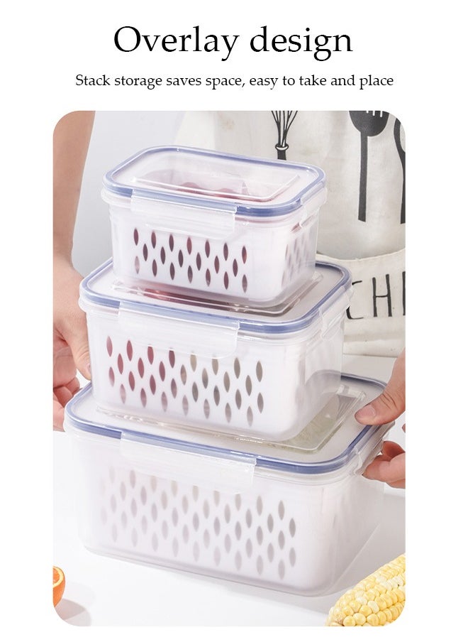 DUNISO 3-Pack Fruit Storage Containers For Fridge， Draining Storage Boxes With Removable Colander, Refrigerator Airtight Vegetables Berries Fresh Salad Containers, Leakproof Durable Airtight Storage Boxes, All-In-One Food Storage Containers For Washing, Draining And Preserving  - Image 3