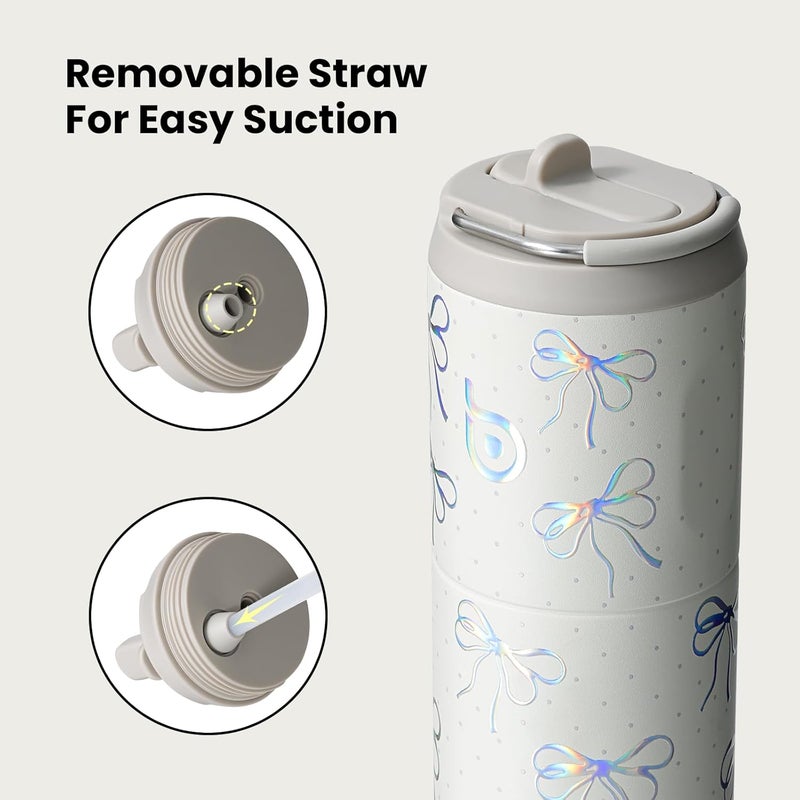 BOTTLE BOTTLE Insulated Water Bottle 24oz with Straw Lid and Handle for Sports Travel Gym Stainless Steel Water Bottles Double-Wall Vacuum Metal Leak Proof BPA-Free (Bling Bow) - Image 4