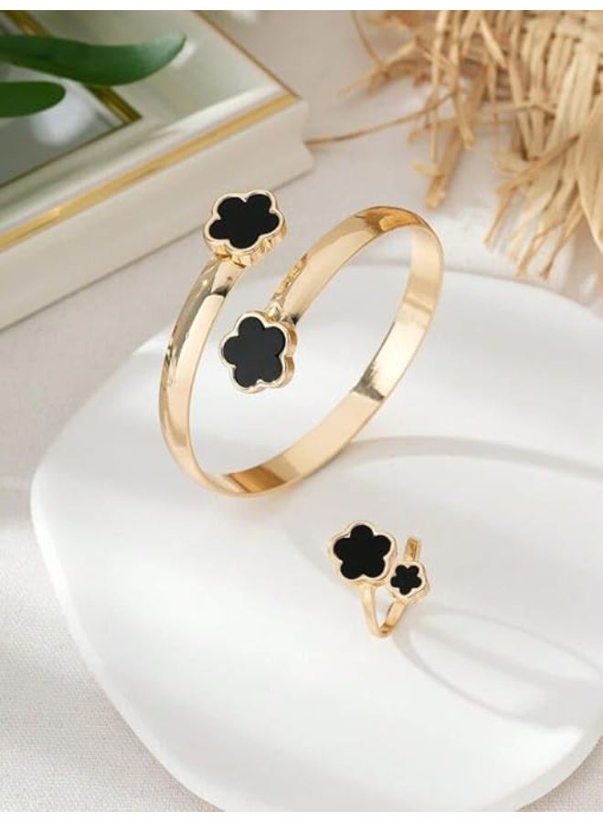 Shein This 5-piece jewelry set is a perfect choice for modern women. Beautifully designed with a lucky flower pattern, it includes multiple accessories. - Image 2