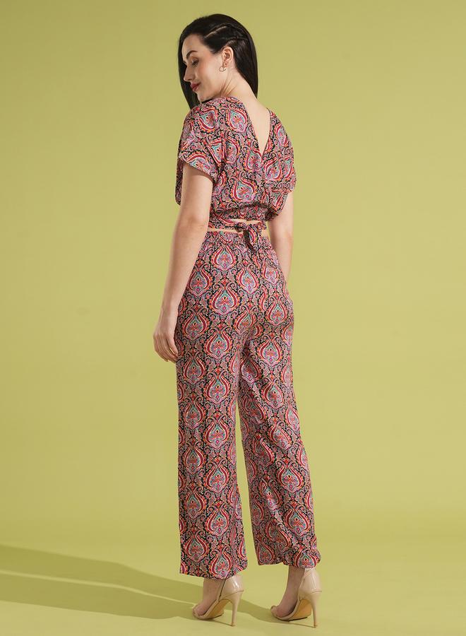Globus Ethnic Print Back Tie-Up Crop Top and Trousers Co-Ords - Image 3