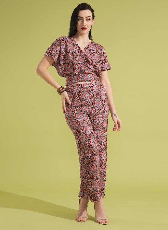 Globus Ethnic Print Back Tie-Up Crop Top and Trousers Co-Ords - Image 1