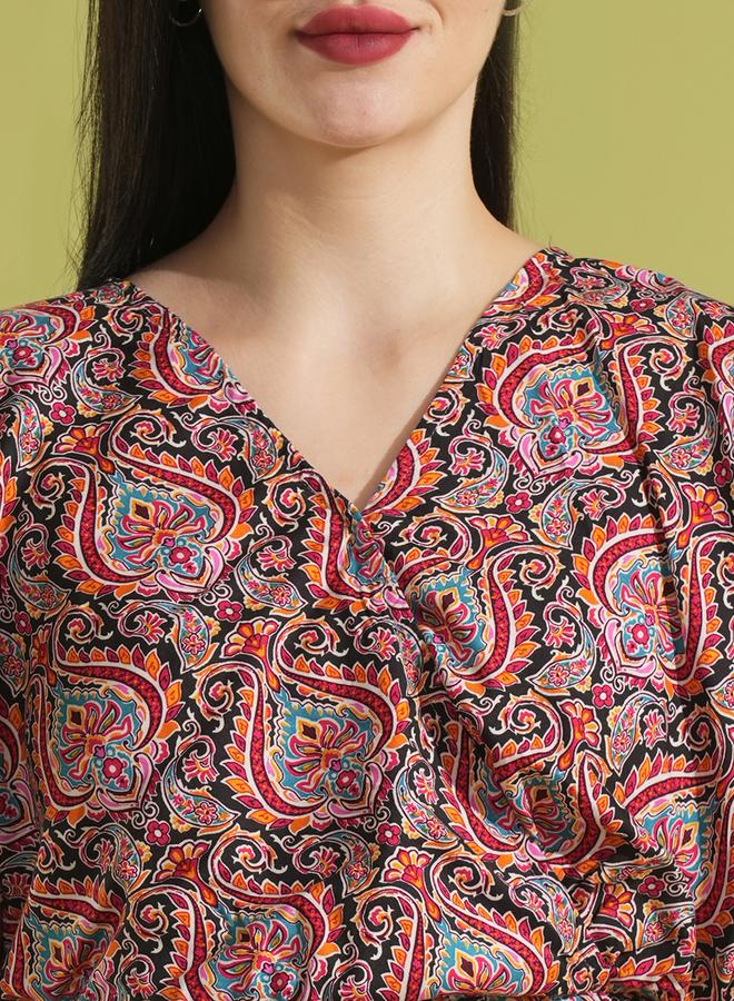 Globus Ethnic Print Back Tie-Up Crop Top and Trousers Co-Ords - Image 4