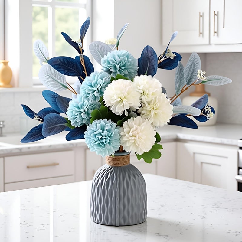 LADADA Blue Artificial Flower Bouquet in Ceramic Vase - Image 4