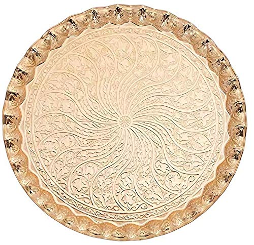 Alisveristime Turkish Ottoman Coffee Tea Serving Tray – 11.8 Inches, Wavy Zamac Tray with Traditional Motifs, Available in Five Color Variations (Gold) - Image 5