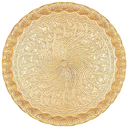 Alisveristime Turkish Ottoman Coffee Tea Serving Tray – 11.8 Inches, Wavy Zamac Tray with Traditional Motifs, Available in Five Color Variations (Gold) - Image 1