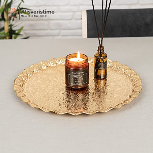 Alisveristime Turkish Ottoman Coffee Tea Serving Tray – 11.8 Inches, Wavy Zamac Tray with Traditional Motifs, Available in Five Color Variations (Gold) - Image 4