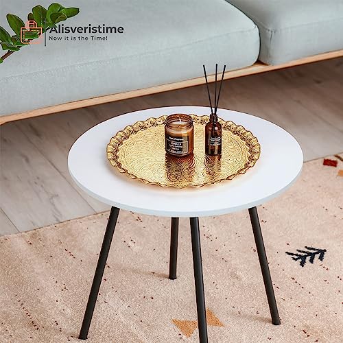 Alisveristime Turkish Ottoman Coffee Tea Serving Tray – 11.8 Inches, Wavy Zamac Tray with Traditional Motifs, Available in Five Color Variations (Gold) - Image 2