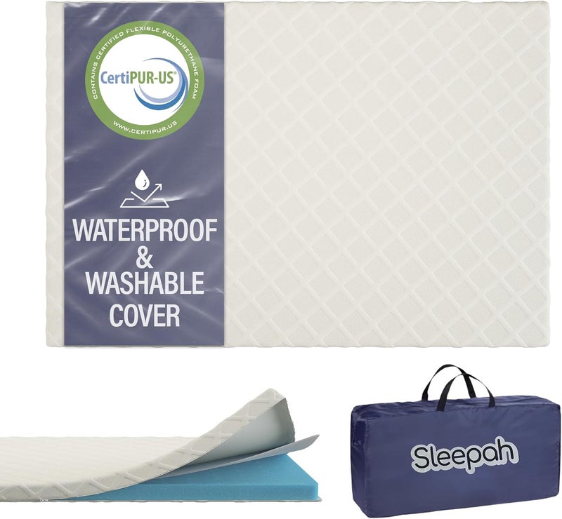 Sleepah Pack and Play Mattress Foam Pad 38 x 26 x 1.5 for Playpen, Portable Playyard Mattress - Soft Waterproof Washable & Removable Cover Breathable Topper - Image 1