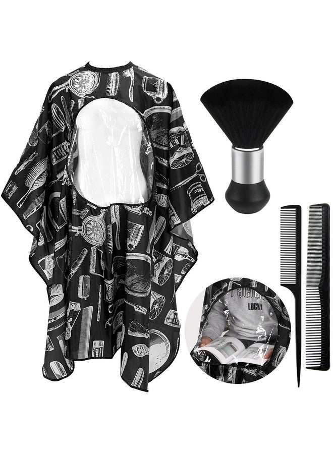 FEBSNOW Professional Barber Cape with Neck Duster Brush Large Hair Cutting Cape with See-Through Window Waterproof Salon Cape - Image 1