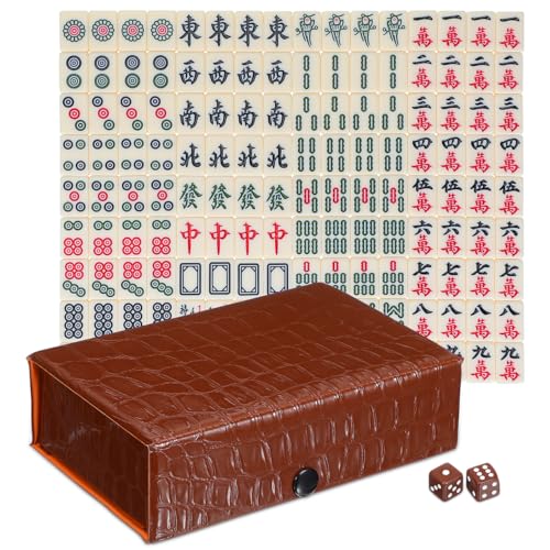 IMIKEYA Mini Mahjong Game Mahjong Tiles Set Tiny 146 Tiles Portable Travel Mahjongs Sets with Brown Carrying Case Mini Mahjongs Tile Sets for Family Game Parties Travel - Image 1