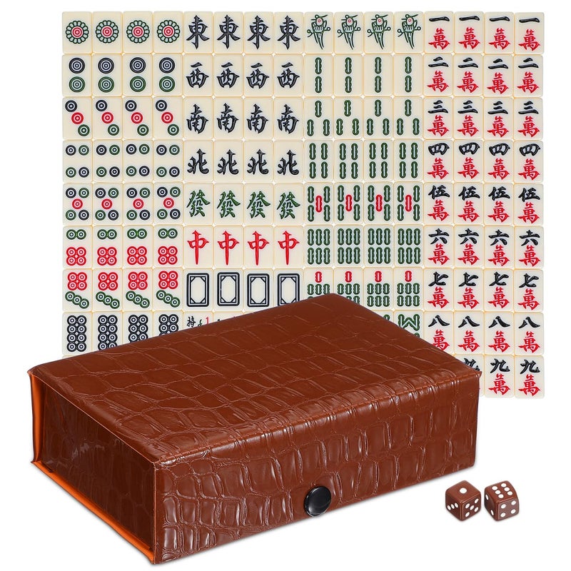 IMIKEYA Mini Mahjong Game Mahjong Tiles Set Tiny 146 Tiles Portable Travel Mahjongs Sets with Brown Carrying Case Mini Mahjongs Tile Sets for Family Game Parties Travel - Image 3